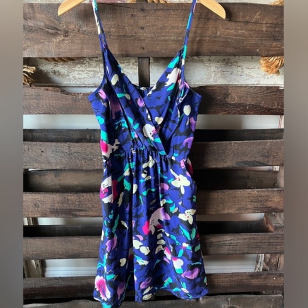 🟠YUMI KIM Sleeping Beauty 100% Silk Mini Dress in Purple Floral SMALL